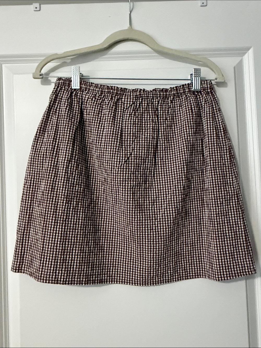 Brown and White Gingham Button-Front Mini Skirt - Picture 3 of 3